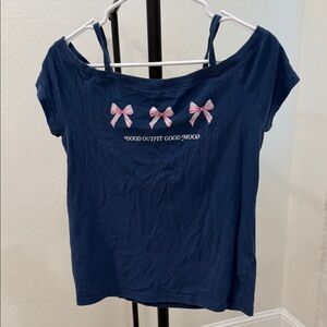 Abercrombie kids Navy Off-Shoulder Tee with Pink Bow Accents